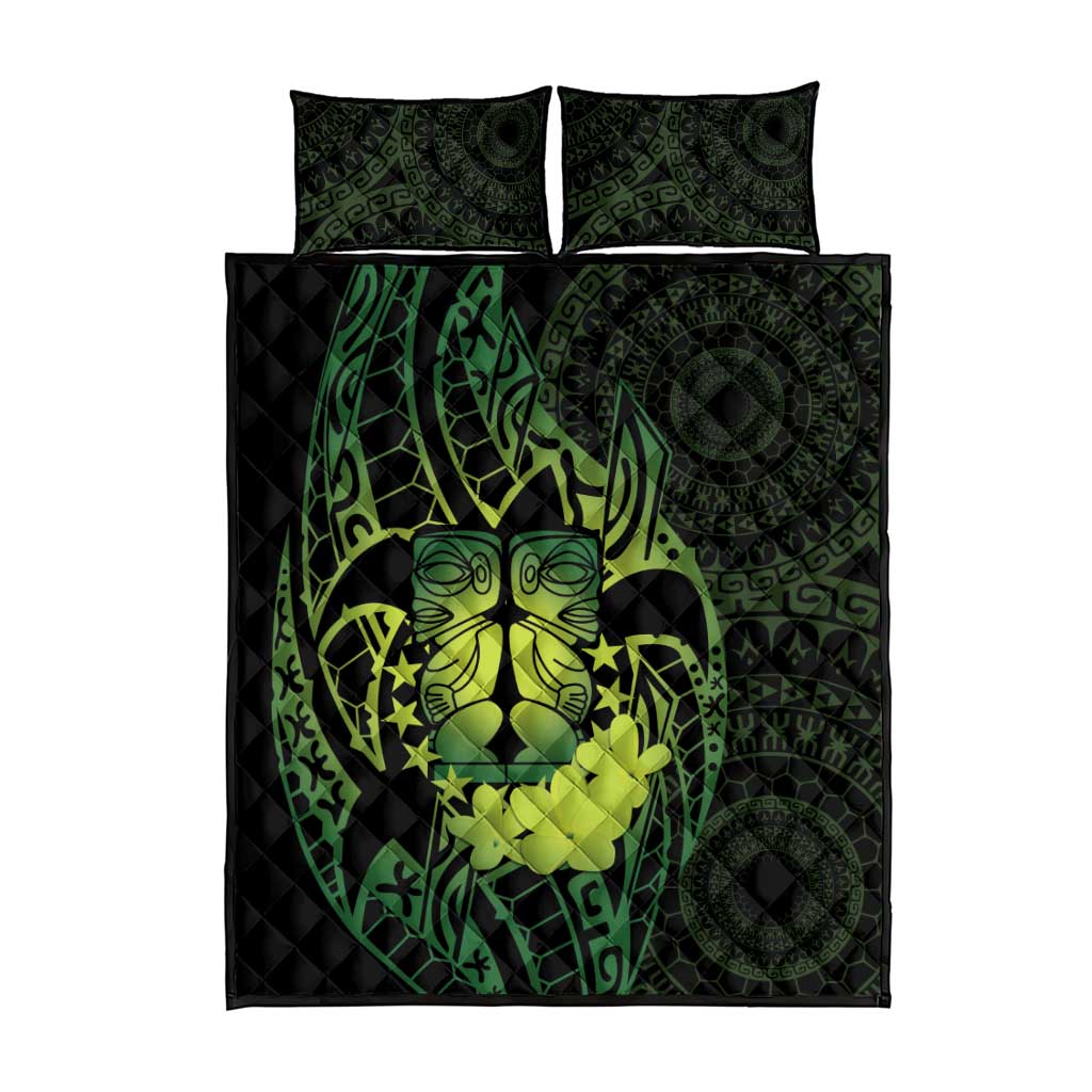 Kia Orana Kuki Airani Quilt Bed Set Cook Islands Tangaroa God Tatau Green