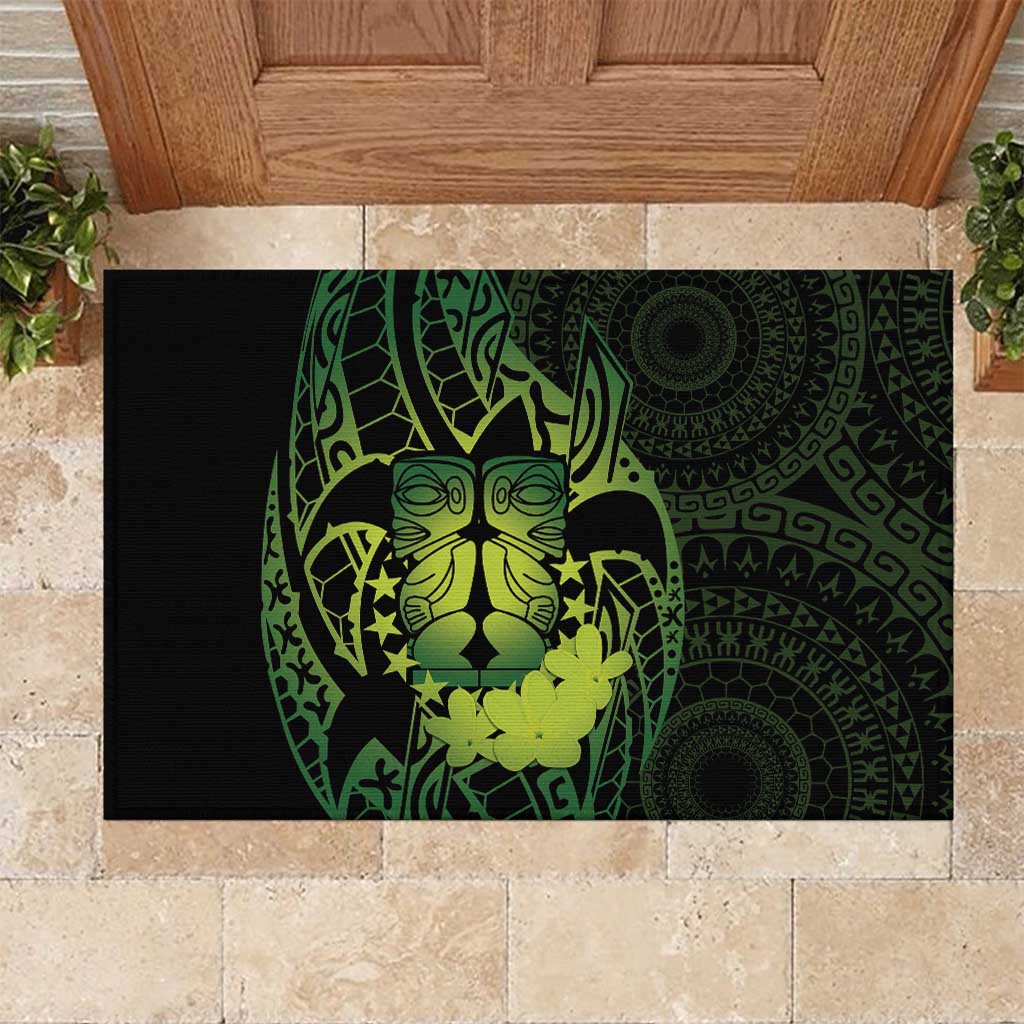 Kia Orana Kuki Airani Rubber Doormat Cook Islands Tangaroa God Tatau Green