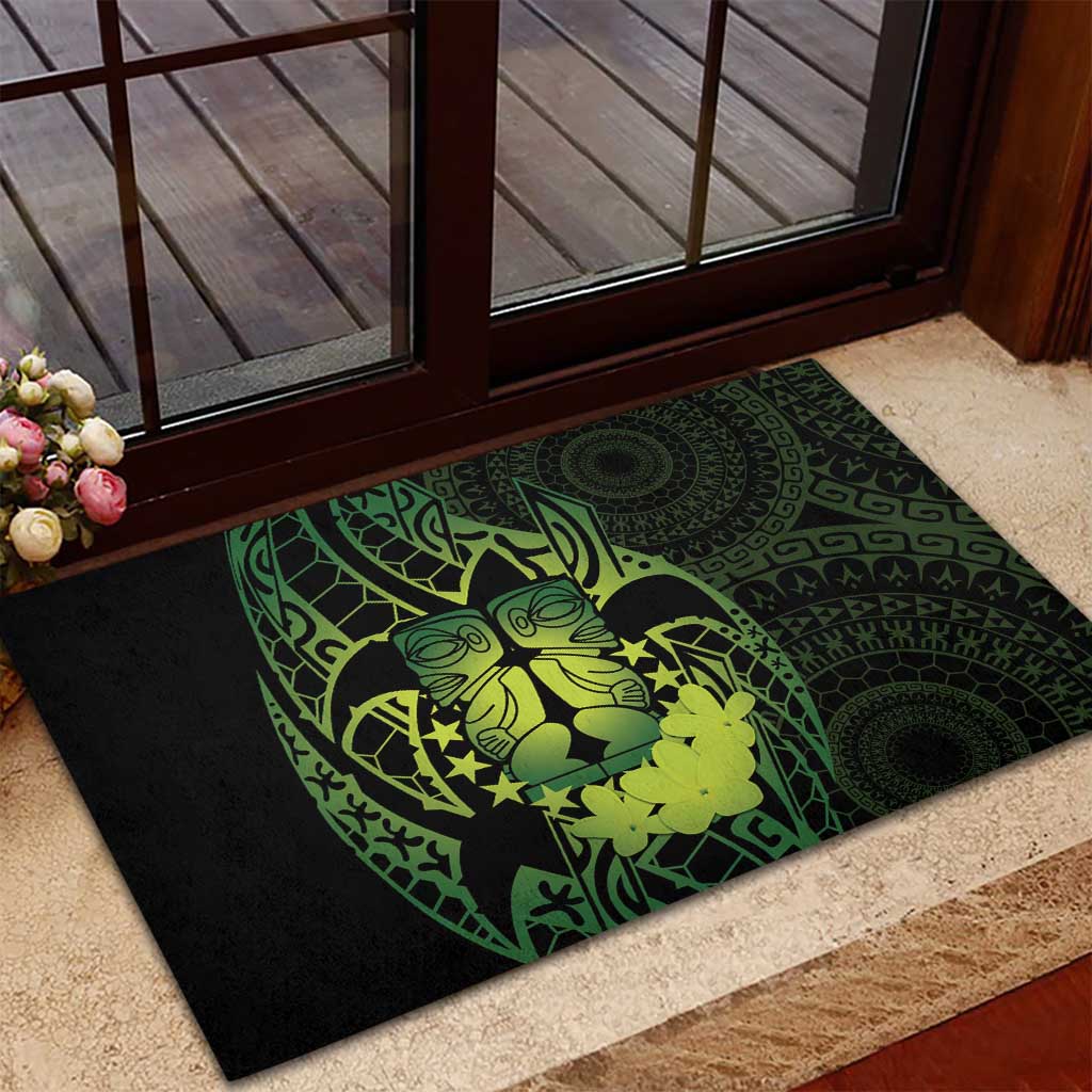 Kia Orana Kuki Airani Rubber Doormat Cook Islands Tangaroa God Tatau Green