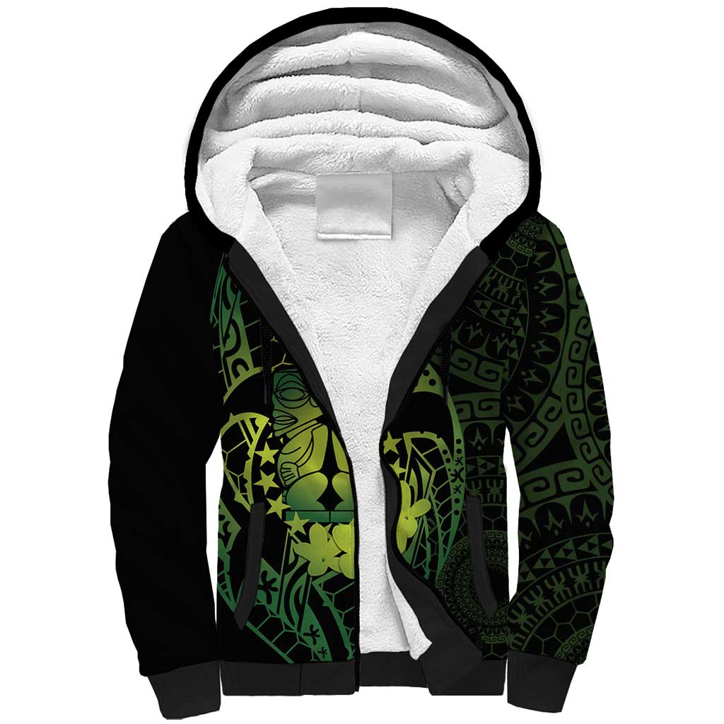 Kia Orana Kuki Airani Sherpa Hoodie Cook Islands Tangaroa God Tatau Green