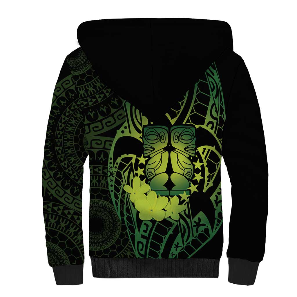 Kia Orana Kuki Airani Sherpa Hoodie Cook Islands Tangaroa God Tatau Green