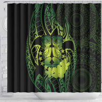 Kia Orana Kuki Airani Shower Curtain Cook Islands Tangaroa God Tatau Green