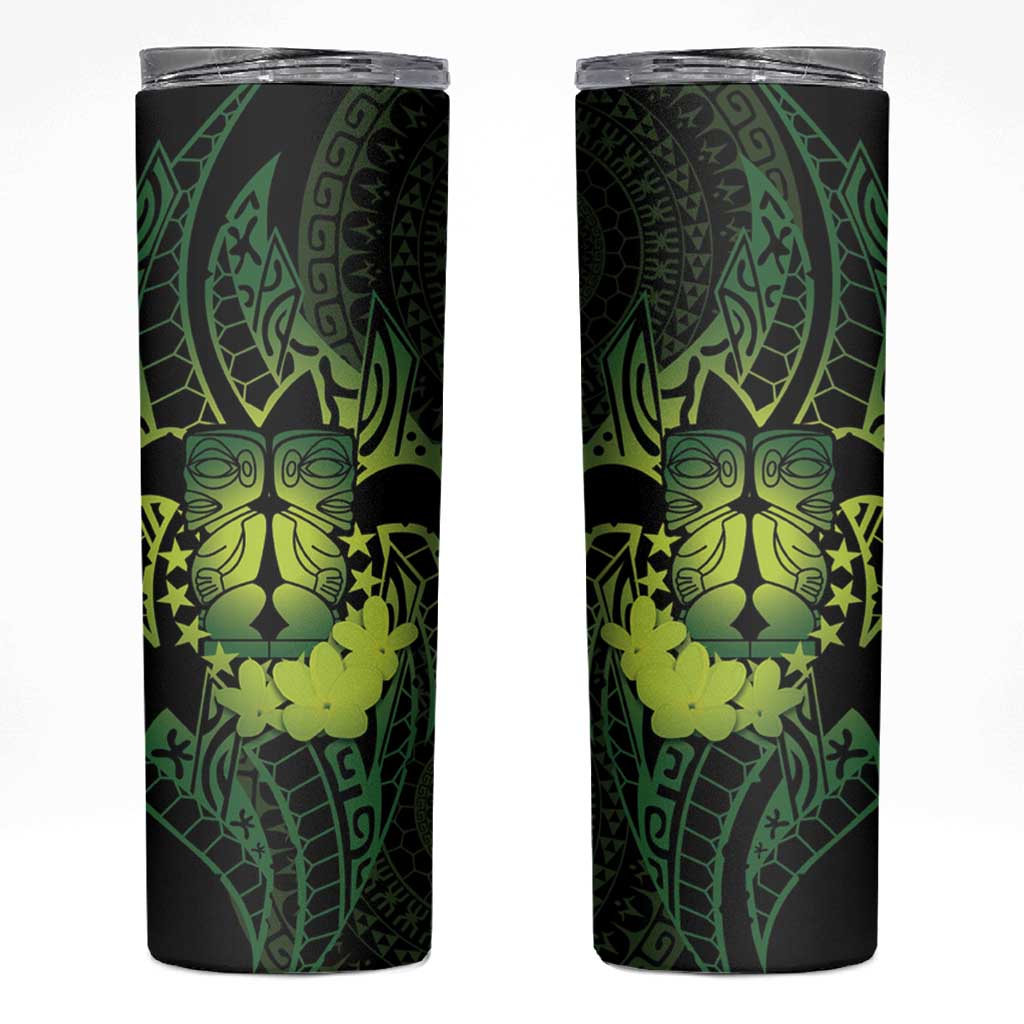 Kia Orana Kuki Airani Skinny Tumbler Cook Islands Tangaroa God Tatau Green