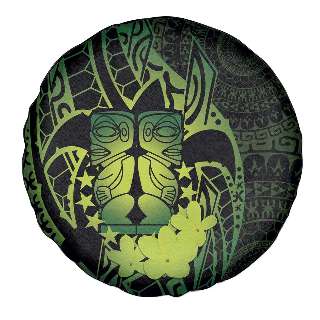 Kia Orana Kuki Airani Spare Tire Cover Cook Islands Tangaroa God Tatau Green