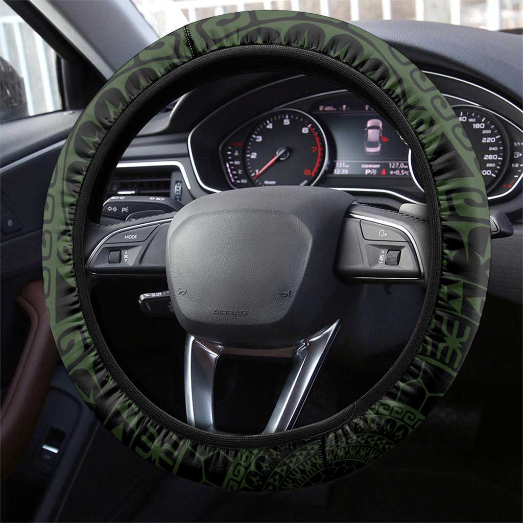Kia Orana Kuki Airani Steering Wheel Cover Cook Islands Tangaroa God Tatau Green