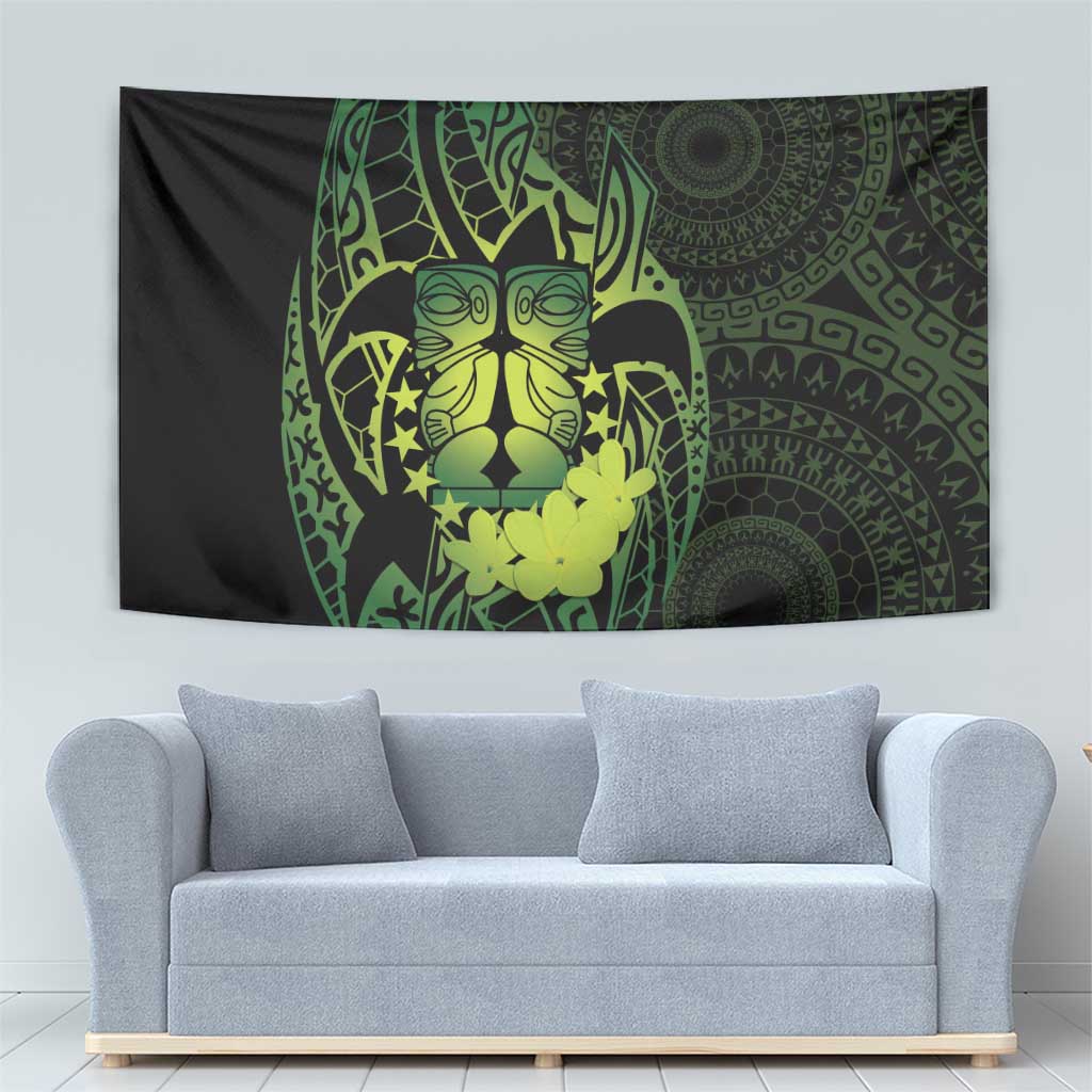 Kia Orana Kuki Airani Tapestry Cook Islands Tangaroa God Tatau Green