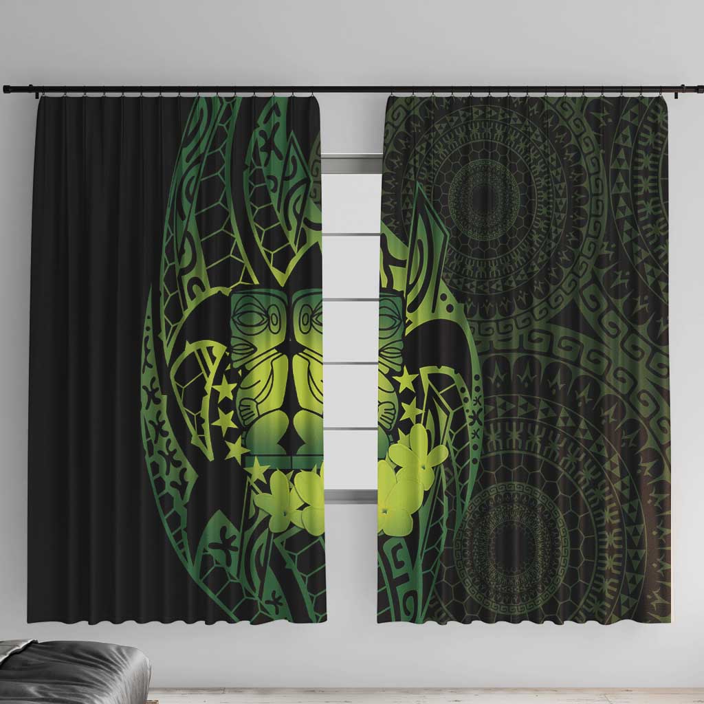 Kia Orana Kuki Airani Window Curtain Cook Islands Tangaroa God Tatau Green LT14 With Hooks Green - Polynesian Pride
