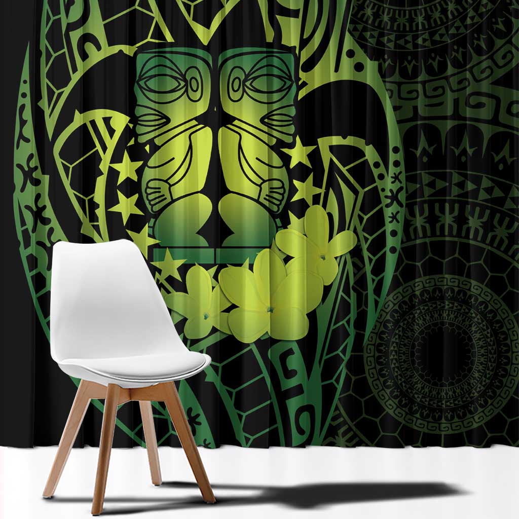 Kia Orana Kuki Airani Window Curtain Cook Islands Tangaroa God Tatau Green LT14 - Polynesian Pride