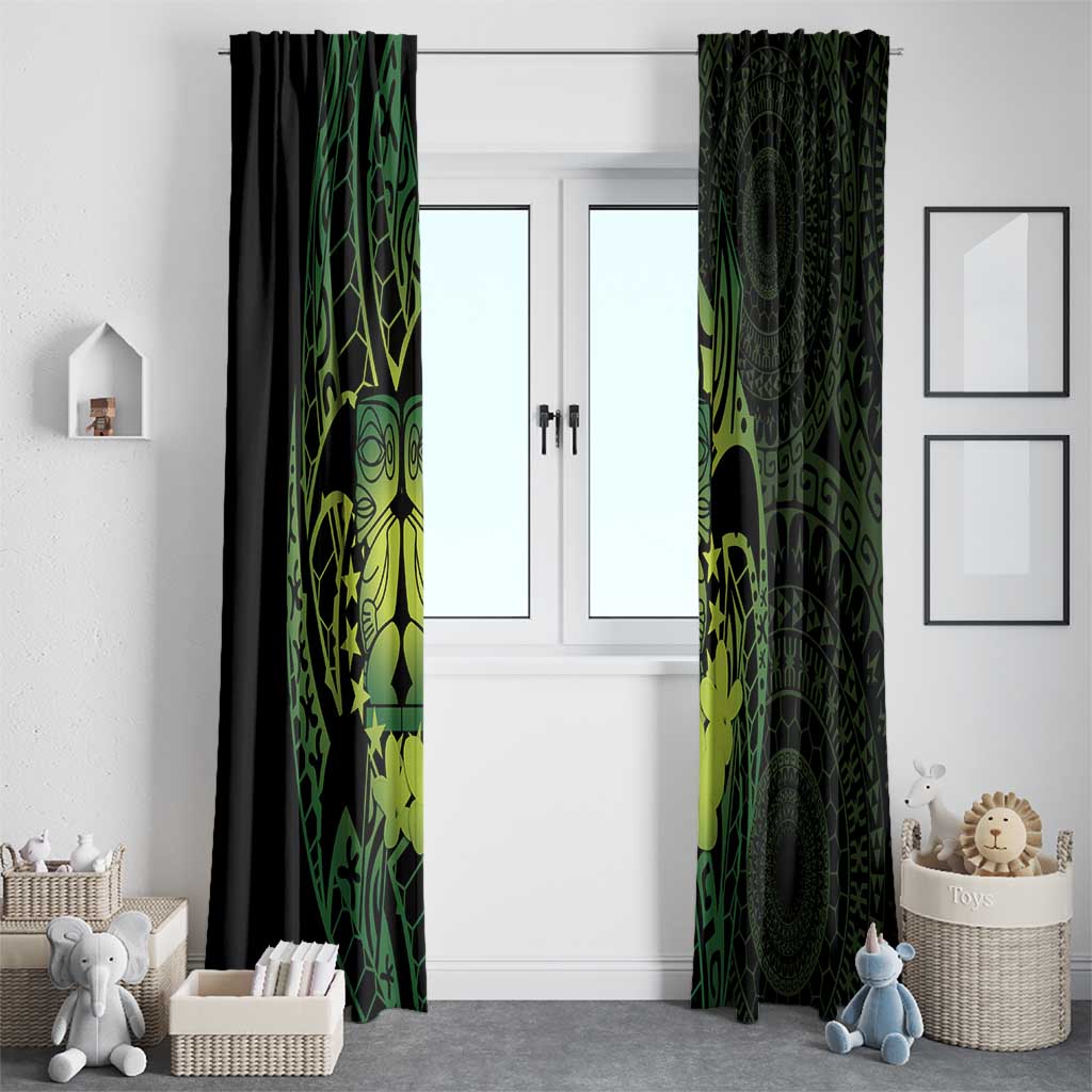 Kia Orana Kuki Airani Window Curtain Cook Islands Tangaroa God Tatau Green LT14 - Polynesian Pride