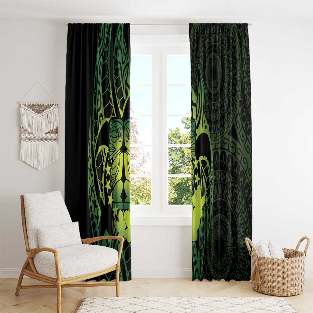 Kia Orana Kuki Airani Window Curtain Cook Islands Tangaroa God Tatau Green LT14 - Polynesian Pride