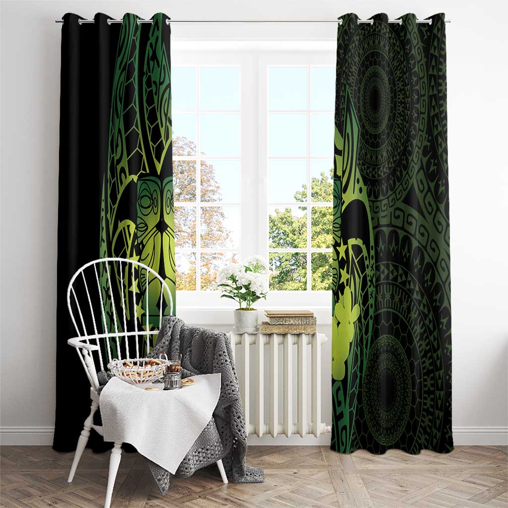 Kia Orana Kuki Airani Window Curtain Cook Islands Tangaroa God Tatau Green LT14 - Polynesian Pride