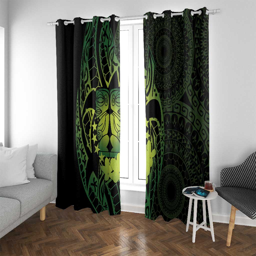 Kia Orana Kuki Airani Window Curtain Cook Islands Tangaroa God Tatau Green LT14 With Grommets Green - Polynesian Pride