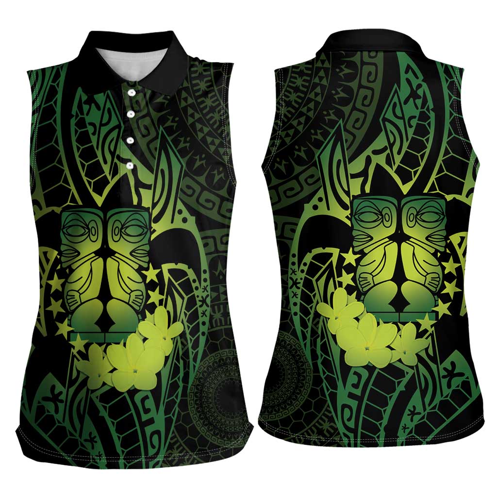 Kia Orana Kuki Airani Women Sleeveless Polo Shirt Cook Islands Tangaroa God Tatau Green