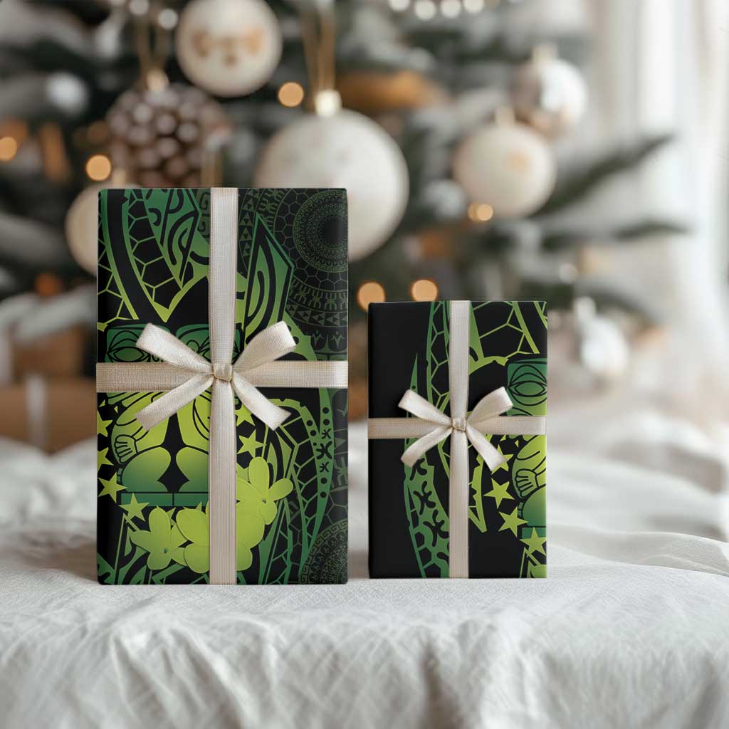 Kia Orana Kuki Airani Wrapping Paper Cook Islands Tangaroa God Tatau Green LT14 - Polynesian Pride
