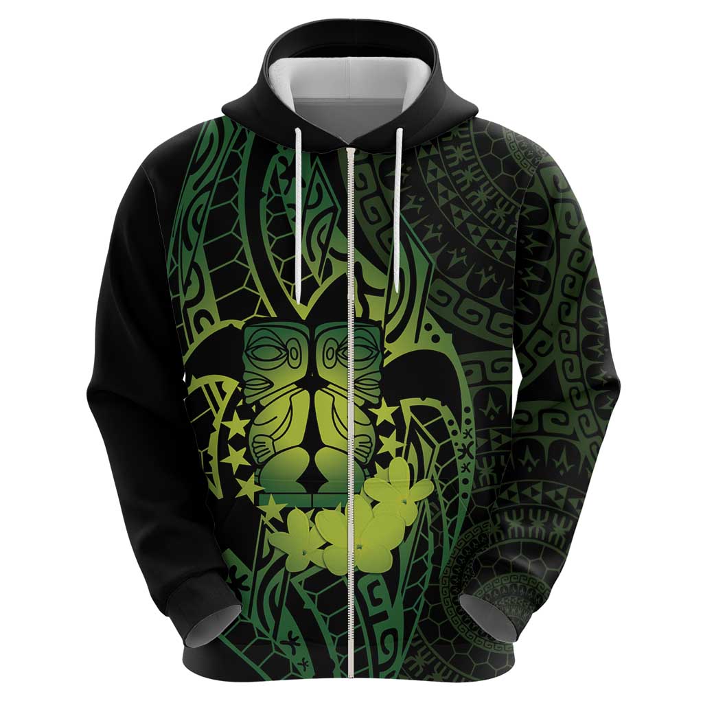 Kia Orana Kuki Airani Zip Hoodie Cook Islands Tangaroa God Tatau Green