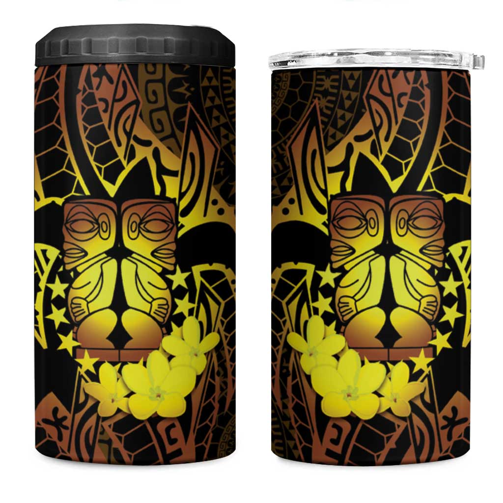 Kia Orana Kuki Airani 4 in 1 Can Cooler Tumbler Cook Islands Tangaroa God Tatau Gold