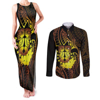 Kia Orana Kuki Airani Couples Matching Tank Maxi Dress and Long Sleeve Button Shirt Cook Islands Tangaroa God Tatau Gold