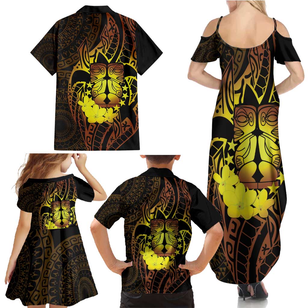 Kia Orana Kuki Airani Family Matching Summer Maxi Dress and Hawaiian Shirt Cook Islands Tangaroa God Tatau Gold