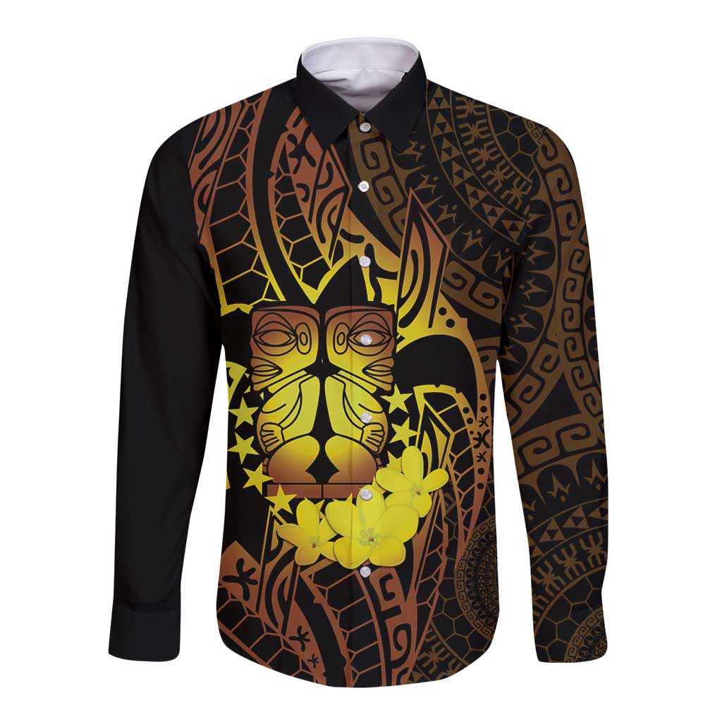 Kia Orana Kuki Airani Long Sleeve Button Shirt Cook Islands Tangaroa God Tatau Gold