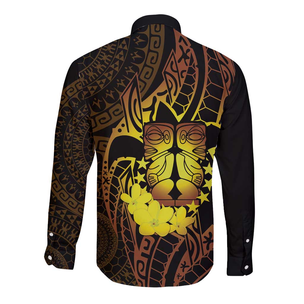 Kia Orana Kuki Airani Long Sleeve Button Shirt Cook Islands Tangaroa God Tatau Gold