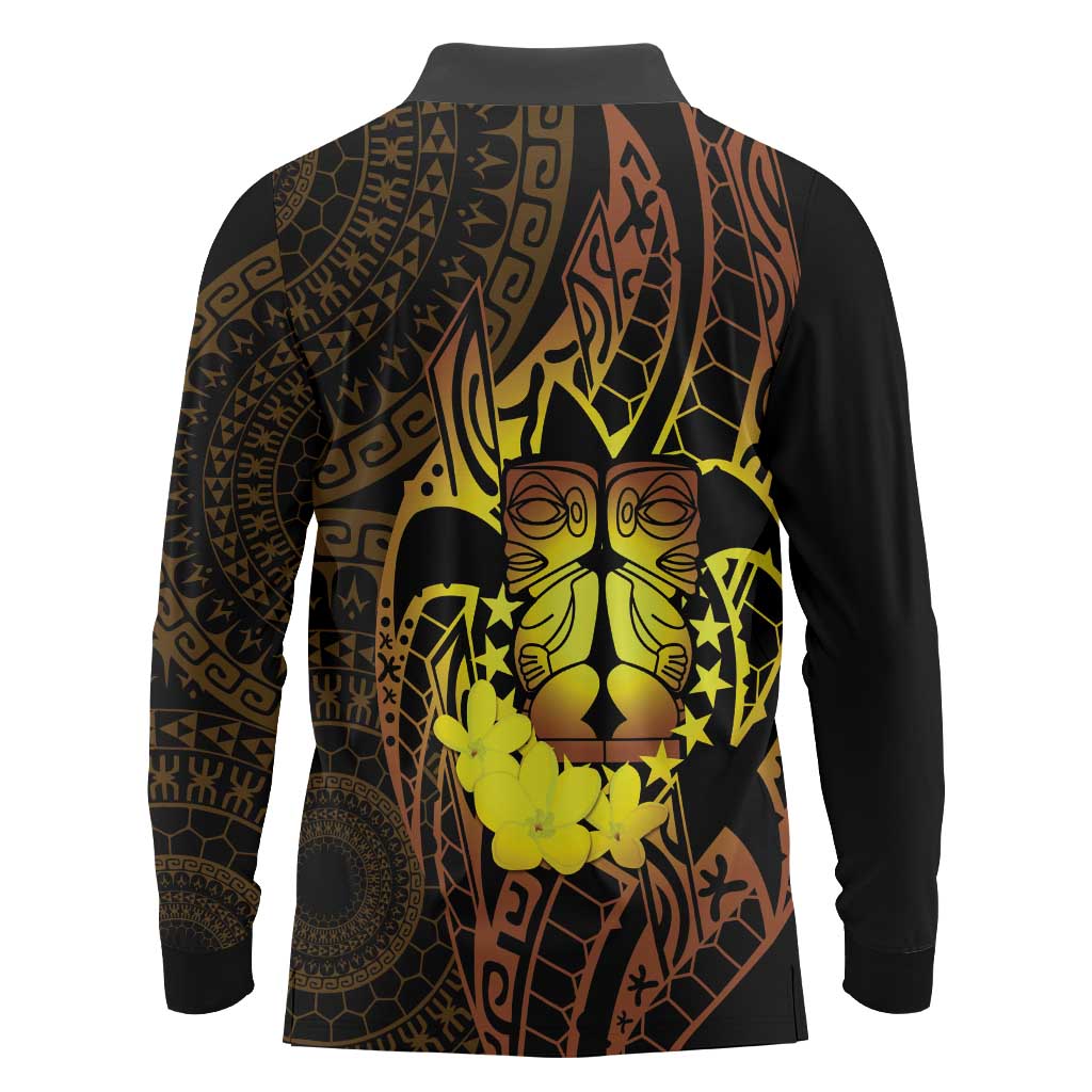 Kia Orana Kuki Airani Long Sleeve Polo Shirt Cook Islands Tangaroa God Tatau Gold