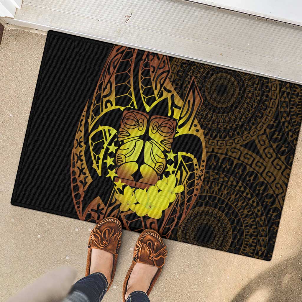 Kia Orana Kuki Airani Rubber Doormat Cook Islands Tangaroa God Tatau Gold