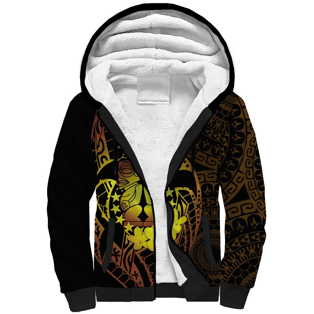 Kia Orana Kuki Airani Sherpa Hoodie Cook Islands Tangaroa God Tatau Gold