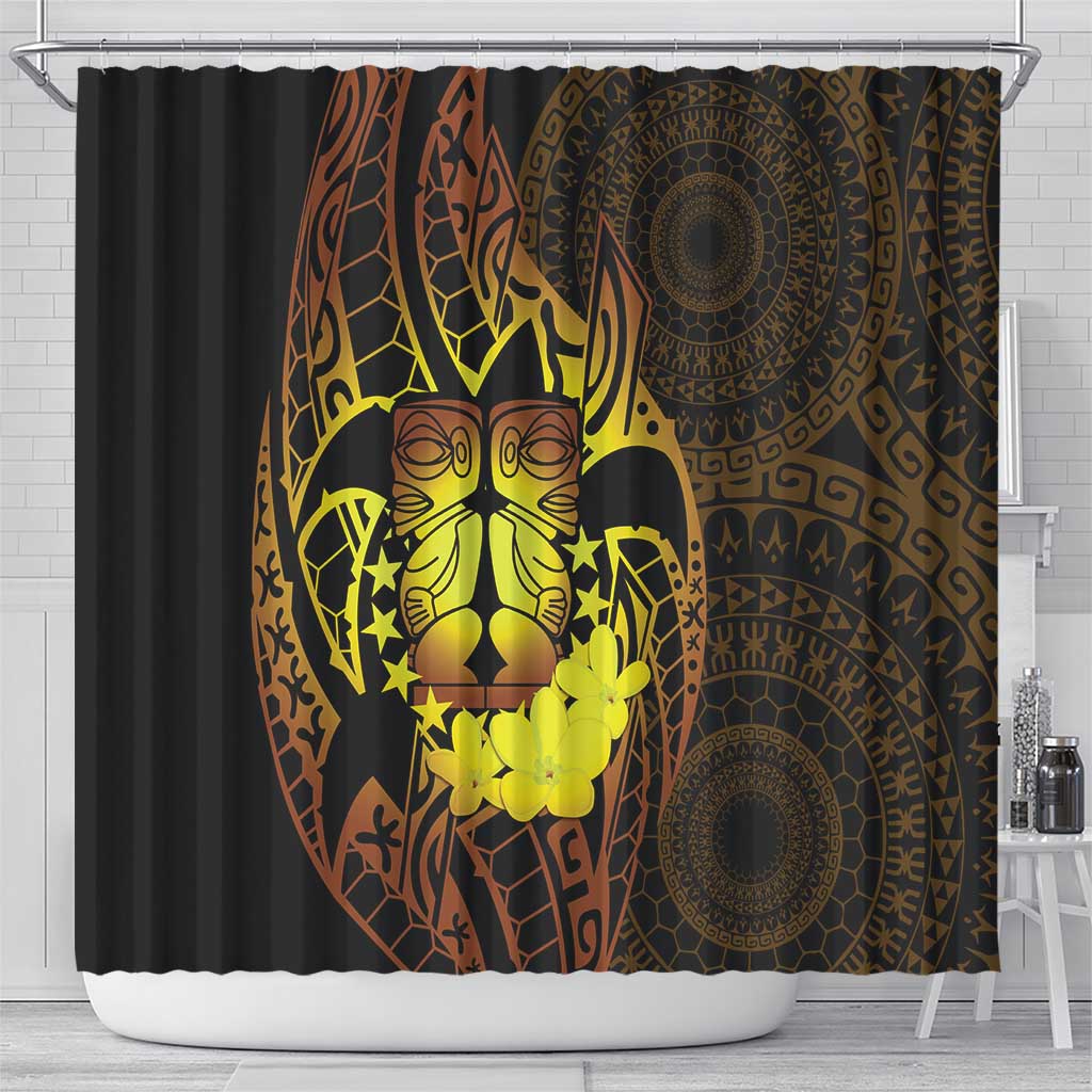 Kia Orana Kuki Airani Shower Curtain Cook Islands Tangaroa God Tatau Gold