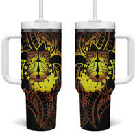 Kia Orana Kuki Airani Tumbler With Handle Cook Islands Tangaroa God Tatau Gold LT14 One Size: 40 oz Gold - Polynesian Pride