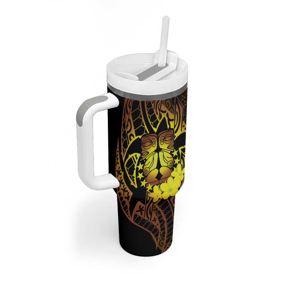 Kia Orana Kuki Airani Tumbler With Handle Cook Islands Tangaroa God Tatau Gold LT14 - Polynesian Pride