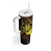Kia Orana Kuki Airani Tumbler With Handle Cook Islands Tangaroa God Tatau Gold LT14 - Polynesian Pride