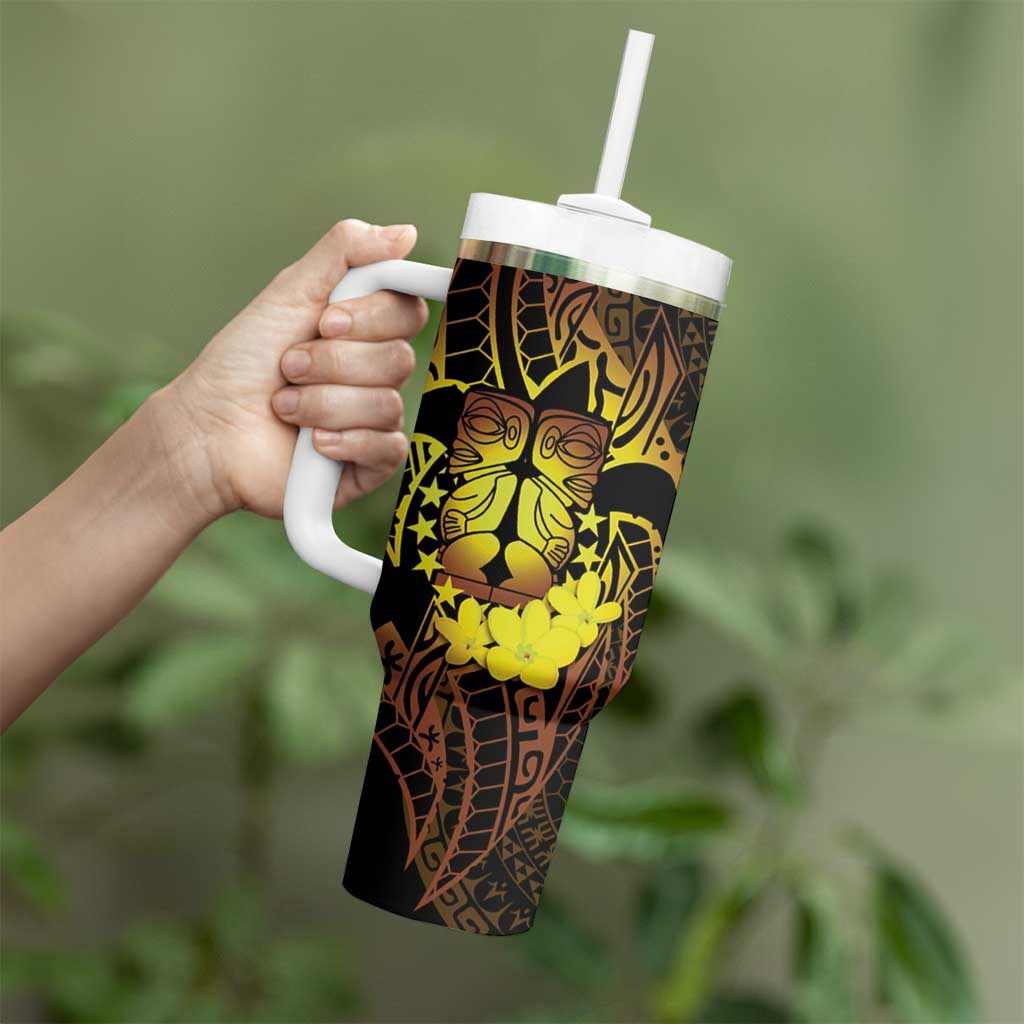 Kia Orana Kuki Airani Tumbler With Handle Cook Islands Tangaroa God Tatau Gold LT14 - Polynesian Pride