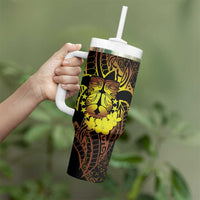 Kia Orana Kuki Airani Tumbler With Handle Cook Islands Tangaroa God Tatau Gold LT14 - Polynesian Pride