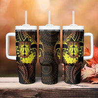 Kia Orana Kuki Airani Tumbler With Handle Cook Islands Tangaroa God Tatau Gold LT14 - Polynesian Pride