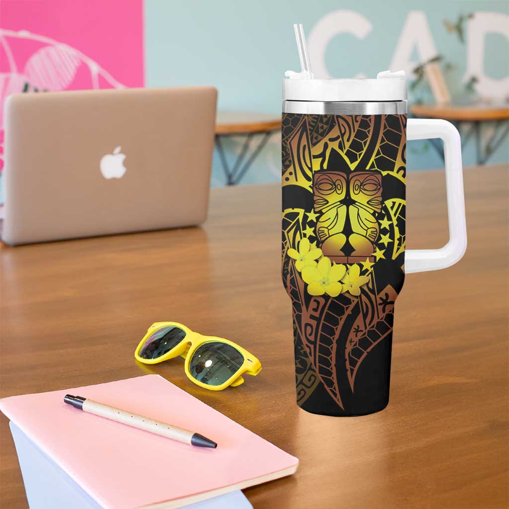 Kia Orana Kuki Airani Tumbler With Handle Cook Islands Tangaroa God Tatau Gold LT14 - Polynesian Pride