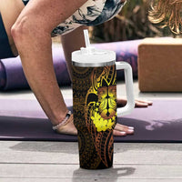 Kia Orana Kuki Airani Tumbler With Handle Cook Islands Tangaroa God Tatau Gold LT14 - Polynesian Pride