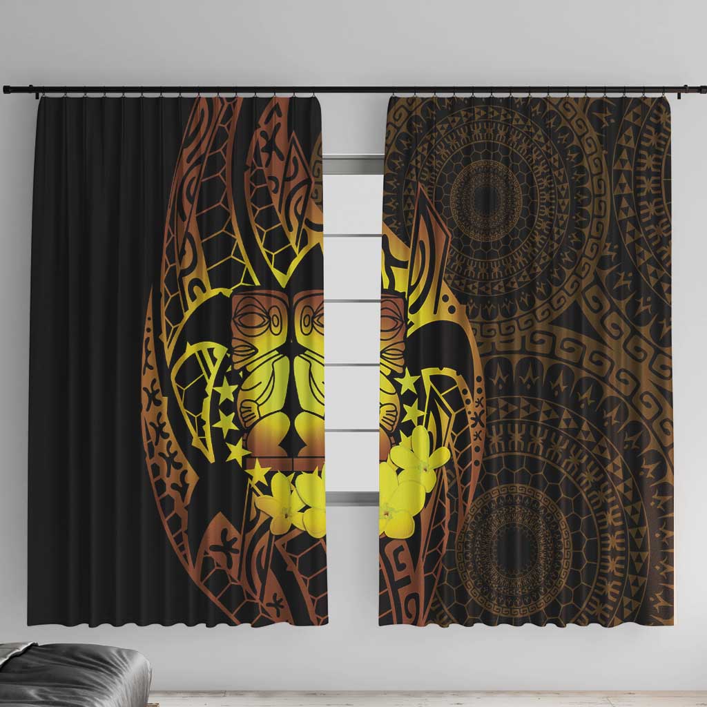 Kia Orana Kuki Airani Window Curtain Cook Islands Tangaroa God Tatau Gold LT14 With Hooks Gold - Polynesian Pride