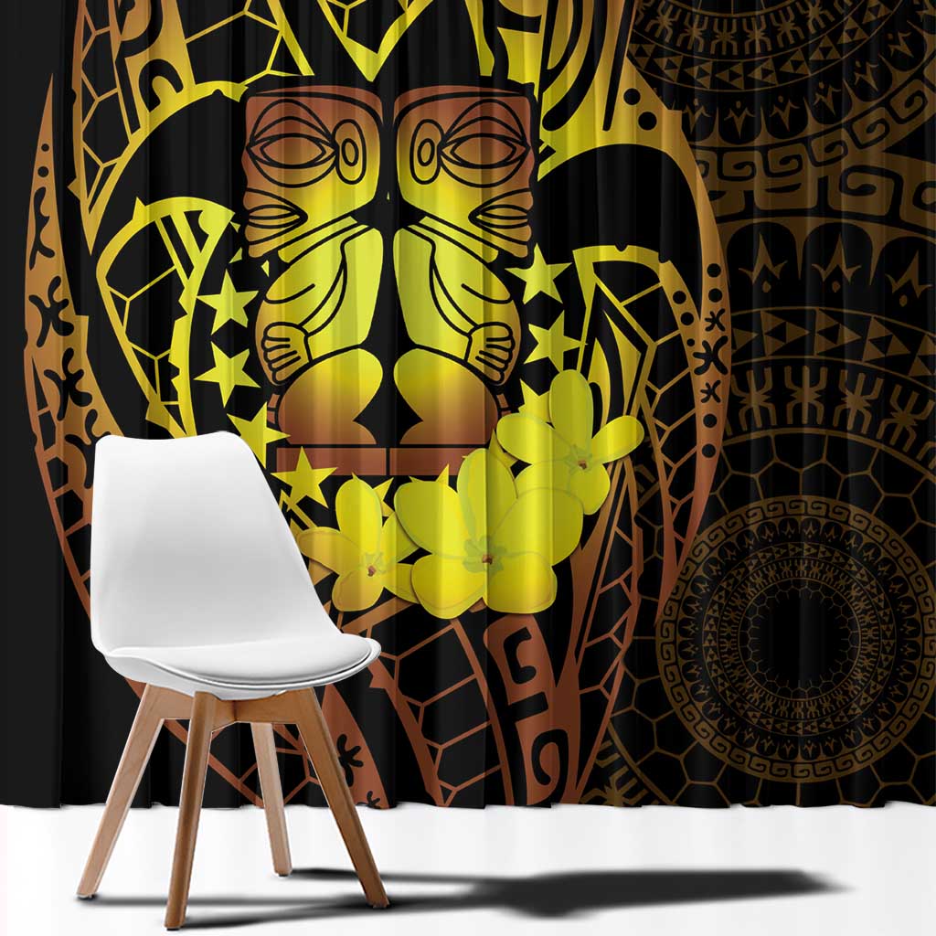 Kia Orana Kuki Airani Window Curtain Cook Islands Tangaroa God Tatau Gold LT14 - Polynesian Pride