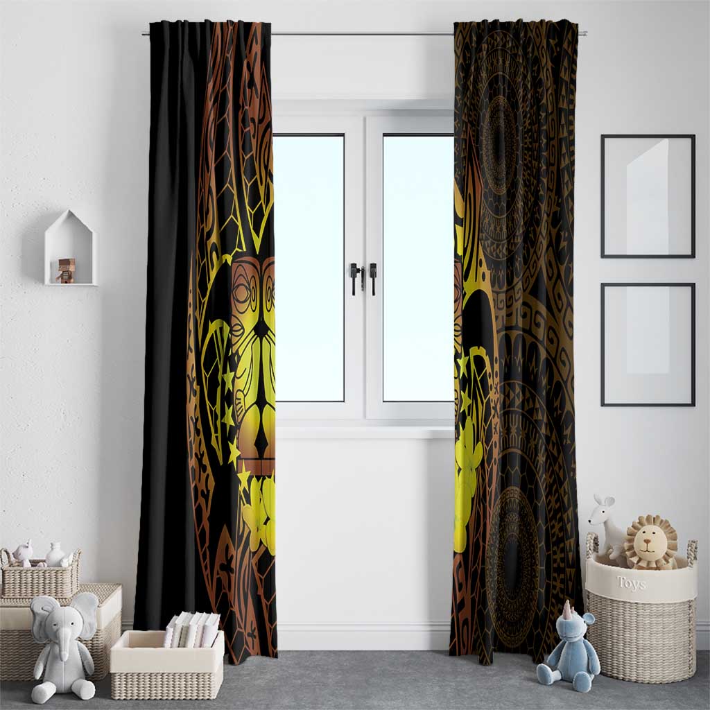 Kia Orana Kuki Airani Window Curtain Cook Islands Tangaroa God Tatau Gold LT14 - Polynesian Pride