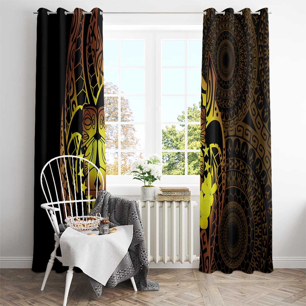 Kia Orana Kuki Airani Window Curtain Cook Islands Tangaroa God Tatau Gold LT14 - Polynesian Pride