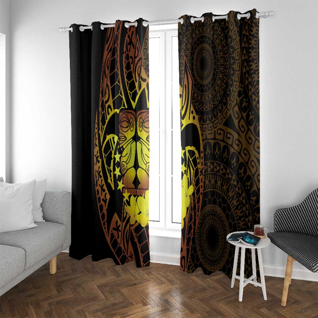Kia Orana Kuki Airani Window Curtain Cook Islands Tangaroa God Tatau Gold LT14 With Grommets Gold - Polynesian Pride