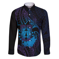 Kia Orana Kuki Airani Family Matching Long Sleeve Bodycon Dress and Hawaiian Shirt Cook Islands Tangaroa God Tatau Purple