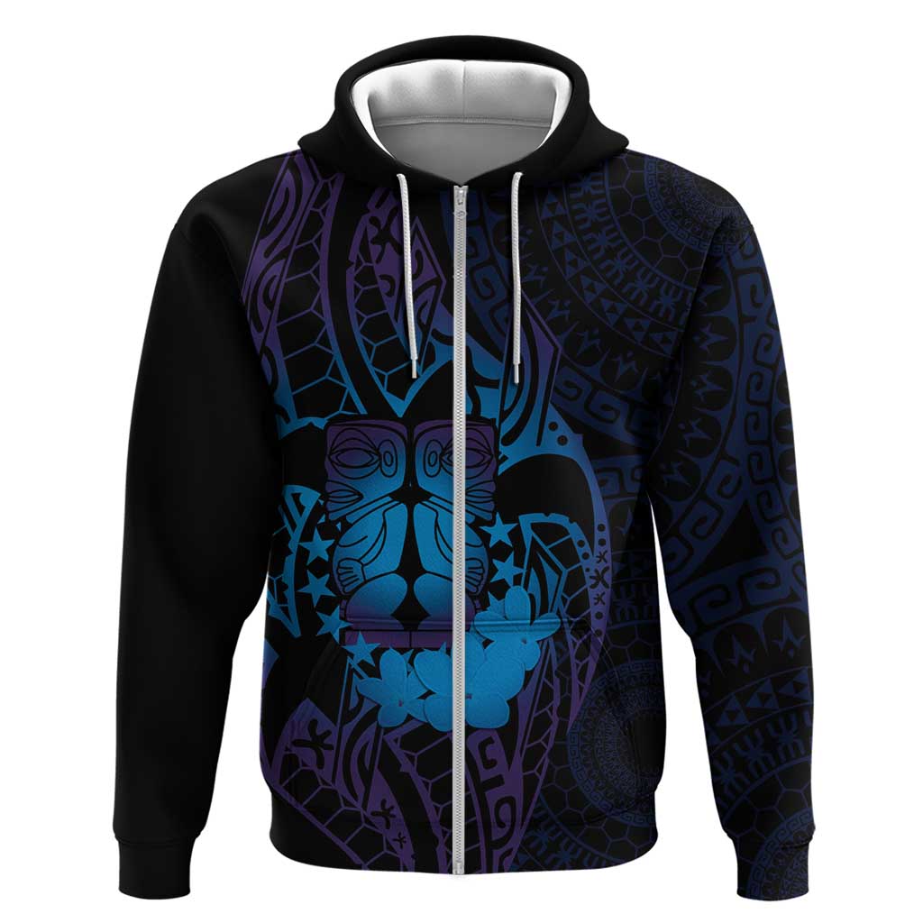 Kia Orana Kuki Airani Hoodie Cook Islands Tangaroa God Tatau Purple LT14 Zip Hoodie Purple - Polynesian Pride