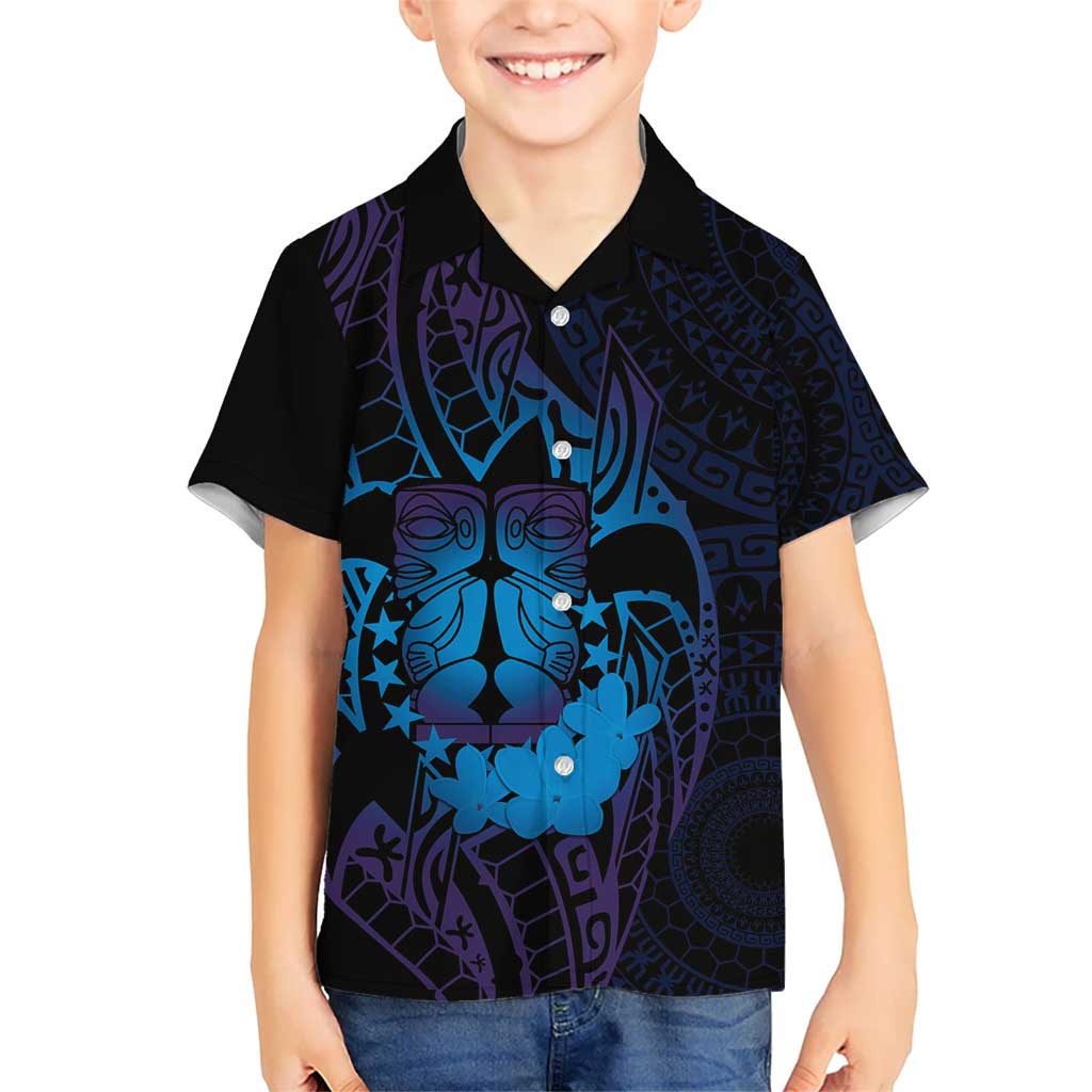 Kia Orana Kuki Airani Kid Hawaiian Shirt Cook Islands Tangaroa God Tatau Purple