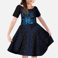 Kia Orana Kuki Airani Kid Short Sleeve Dress Cook Islands Tangaroa God Tatau Purple