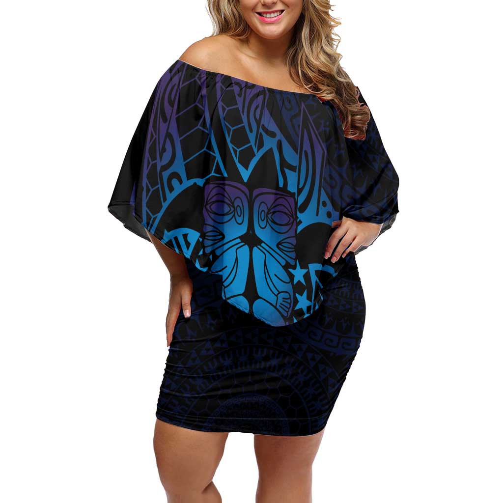 Kia Orana Kuki Airani Off Shoulder Short Dress Cook Islands Tangaroa God Tatau Purple
