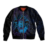 Kia Orana Kuki Airani Sleeve Zip Bomber Jacket Cook Islands Tangaroa God Tatau Purple
