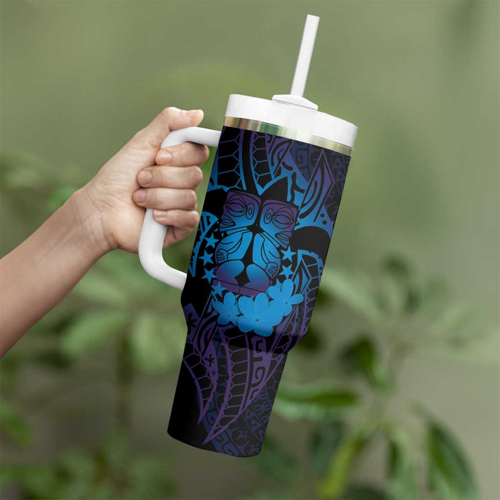 Kia Orana Kuki Airani Tumbler With Handle Cook Islands Tangaroa God Tatau Purple LT14 - Polynesian Pride