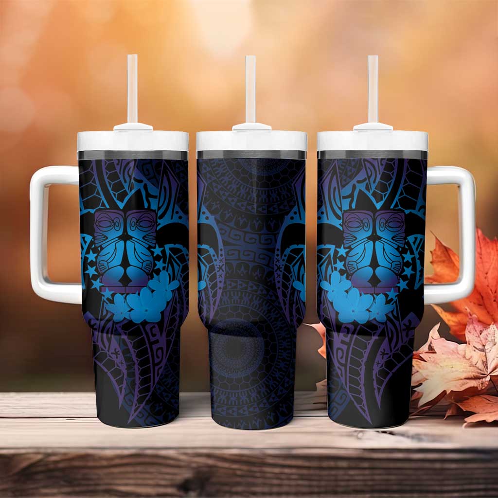 Kia Orana Kuki Airani Tumbler With Handle Cook Islands Tangaroa God Tatau Purple LT14 - Polynesian Pride