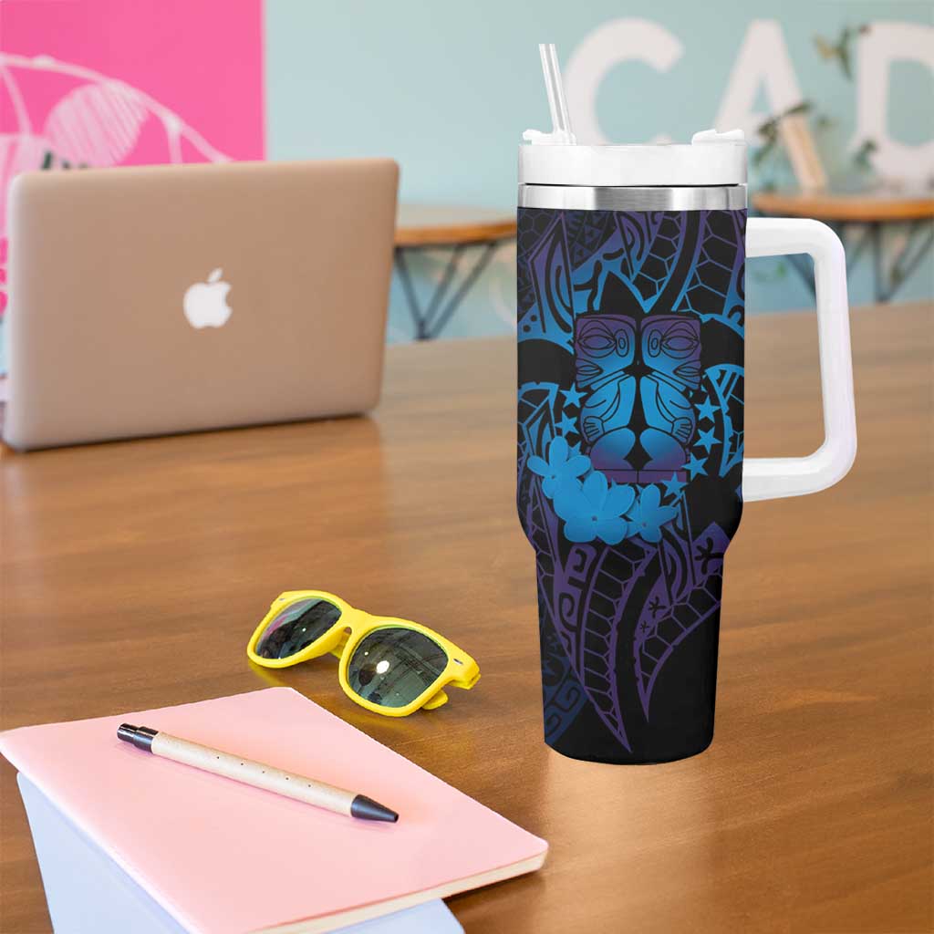 Kia Orana Kuki Airani Tumbler With Handle Cook Islands Tangaroa God Tatau Purple LT14 - Polynesian Pride